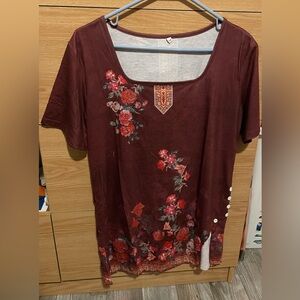 Floral Burgundy Women's Top